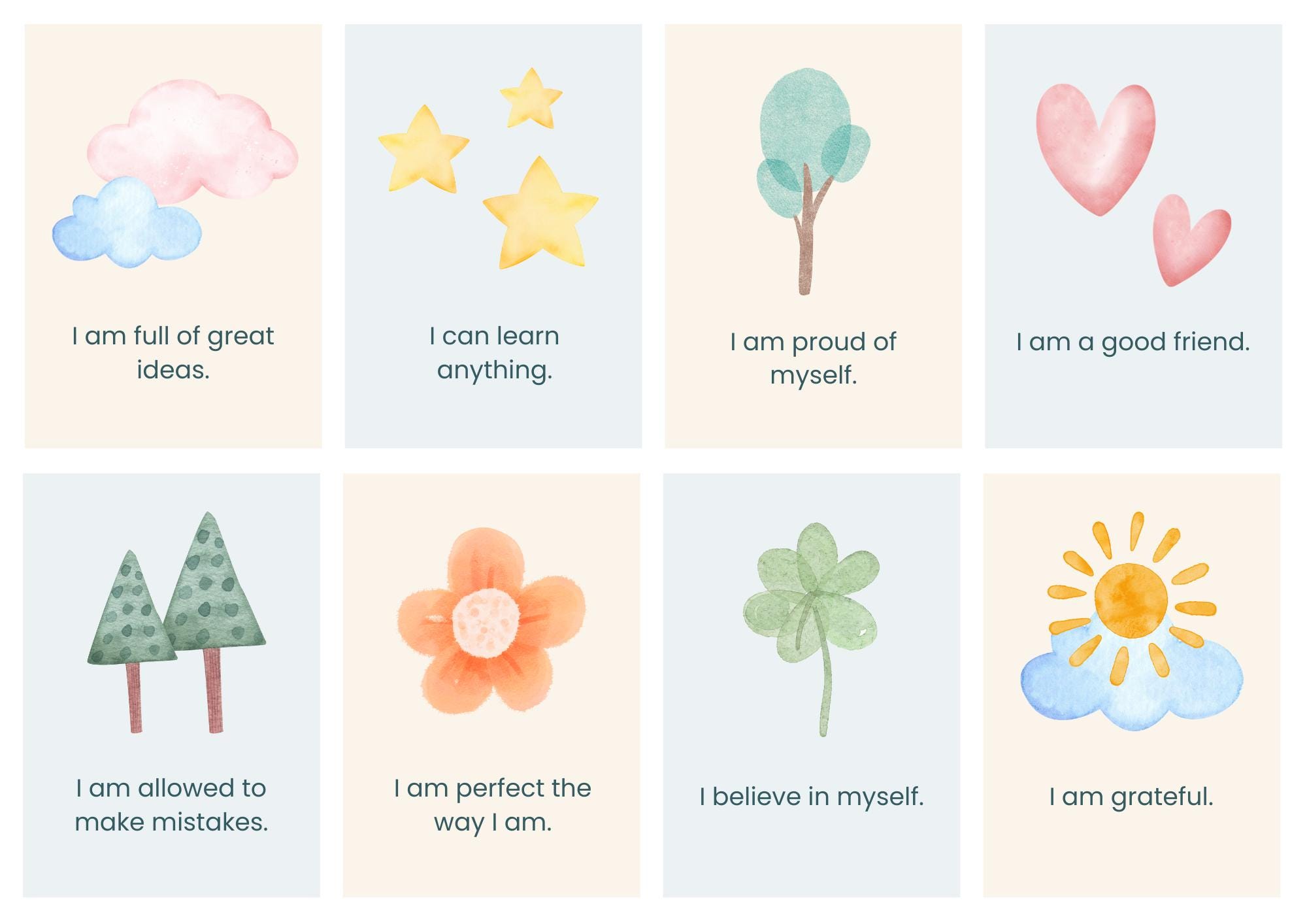 Printable Affirmations Cards for Kids | English | 16 Pcs - Etsy