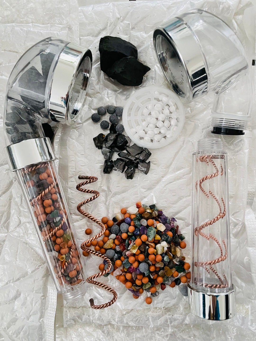 Energy Shower Head With Precious Shungite Tensor Water Spiral Etsy