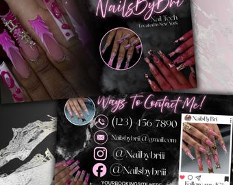 Tarjeta de presentación de uñas, personalizada y editable, para pequeñas empresas y para la industria de la belleza.