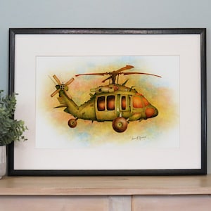 UH-60 Blackhawk Helicopter Painting, Military Wall Art, Nursery, Kids Room Wall Decor, Army Vehicles, Aviation Art, Gifts for Veterans