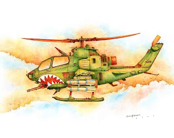 AH-1 Cobra Helicopter Print, Huey Cobra Helicopter Wall Art