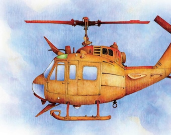 UH-1 Huey Helicopter Wall Art, Army Iroquois, Nursery Wall Decor, Boys Room, Military Aviation Wall Decor, Gifts for Veterans