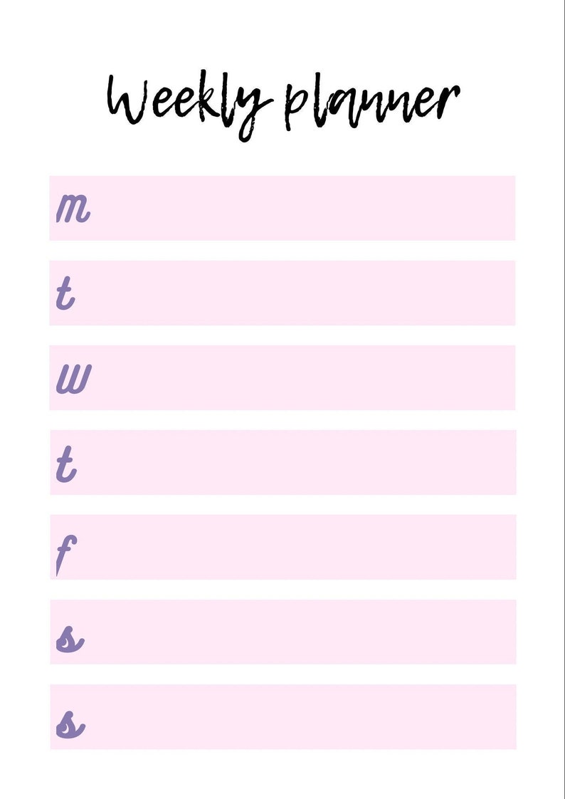 Printable Simple Weekly Planner Digital Weekly Planner - Etsy