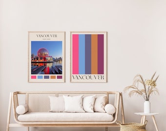 Set of Two Vancouver Travel Prints, Vancouver Poster, Vancouver Travel Poster, Vancouver Wall Art, Vancouver Printable Wall Art, Canada