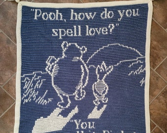 Classic Pooh and Piglet - How Do You Spell Love? Mosaic Crochet Blanket PATTERN ONLY