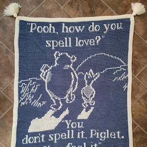 Classic Pooh and Piglet - How Do You Spell Love? Mosaic Crochet Blanket PATTERN ONLY