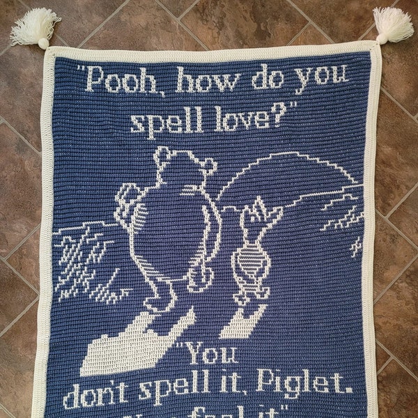 Classic Pooh and Piglet - How Do You Spell Love? Mosaic Crochet Blanket PATTERN ONLY