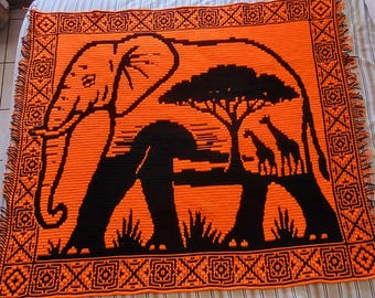 Serengeti Scene Elephant Mosaic Crochet Blanket PATTERN ONLY