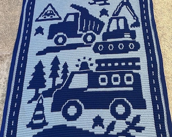 Big Trucks baby toddler nursery Overlay Mosaic crochet blanket PATTERN ONLY