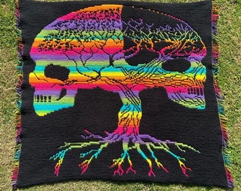 Skull Tree Mosaic Crochet Blanket PATTERN ONLY