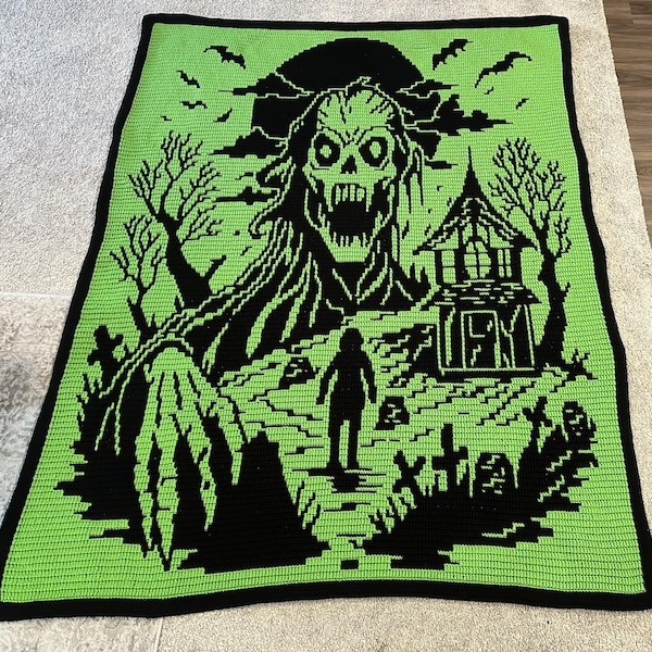 Fright Night Halloween Overlay Mosaic crochet blanket PATTERN ONLY