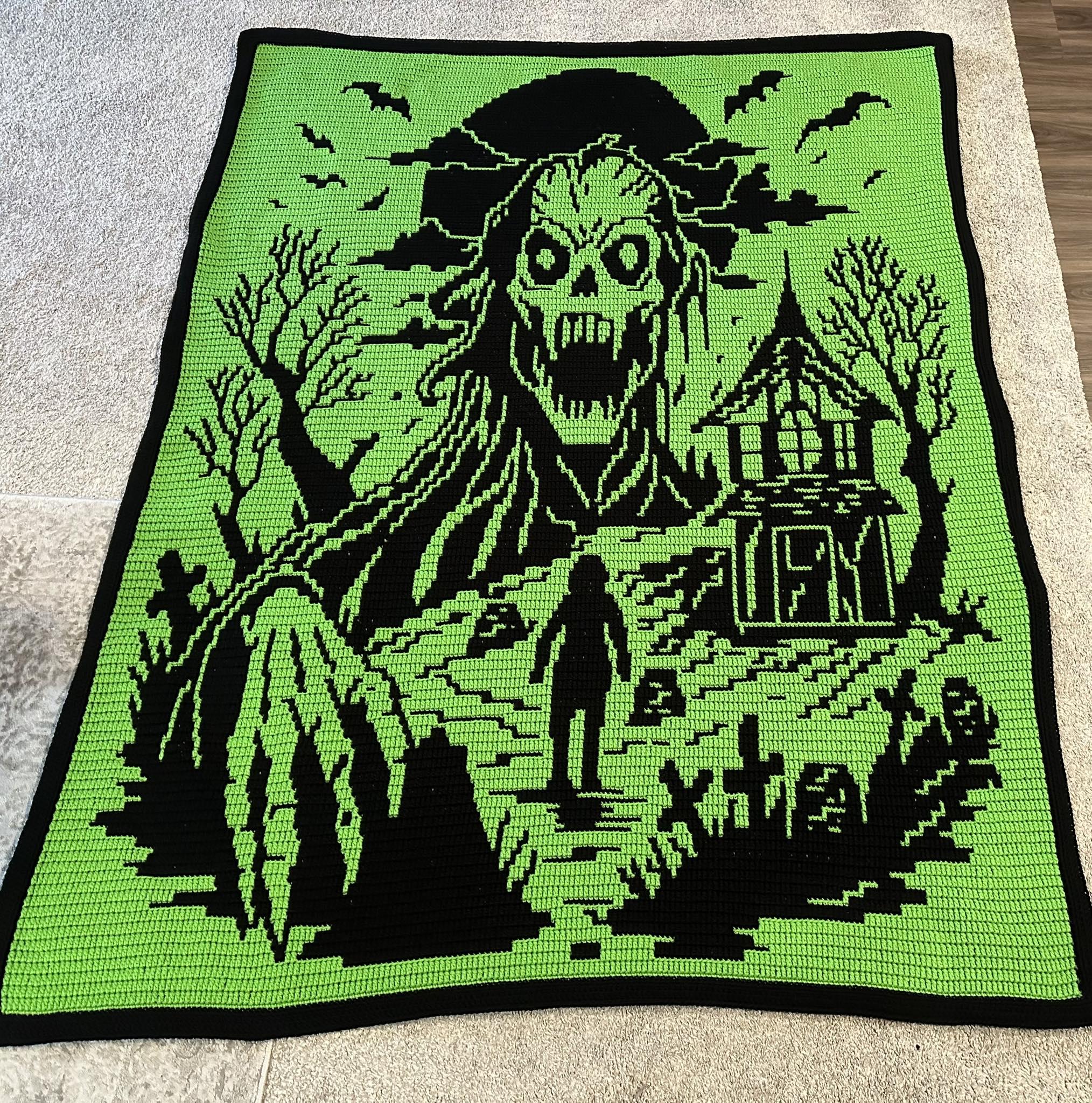 Fright Night Halloween Overlay Mosaic Crochet Blanket PATTERN ONLY