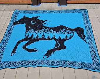 Wild Spirit horse Overlay Mosaic Crochet Blanket PATTERN ONLY