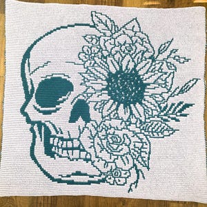 Blooming Skull Overlay Mosaic crochet blanket PATTERN ONLY