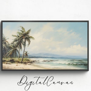 Samsung Frame TV Art | Ocean Summer Art | Palm Tree Oil Painting | Beach Frame TV | Digital Art Décor