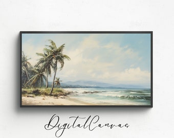 Samsung Frame TV Art | Ocean Summer Art | Palm Tree Oil Painting | Beach Frame TV | Digital Art Décor