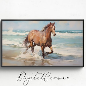 Samsung Frame TV Art | Horse | Ocean Summer Art | Beach Frame TV | Digital Art Décor