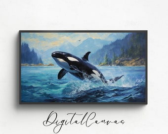 Samsung Frame TV Art | Orca Art | Whale Beach Frame TV | Digital Art Décor