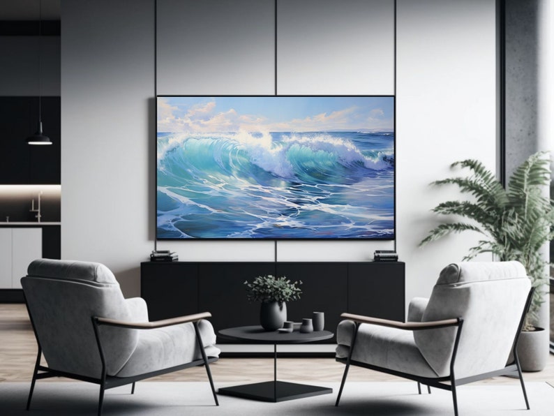 Samsung Frame TV Art Ocean Waves Summer Oil Painting Vintage Art for