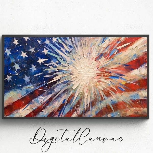 4th Of July Frame Art | Samsung TV Frame Art | American Flag | Firework Digital Art |  Tv Wallpaper | Abstract Oil Painting | Download