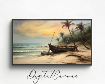 Beach | Summer | Vintage | Samsung TV Frame Art | Oil Painting | Samsung Frame TV Art | Samsung TV | Frame Art Wall |  Digital Art Download