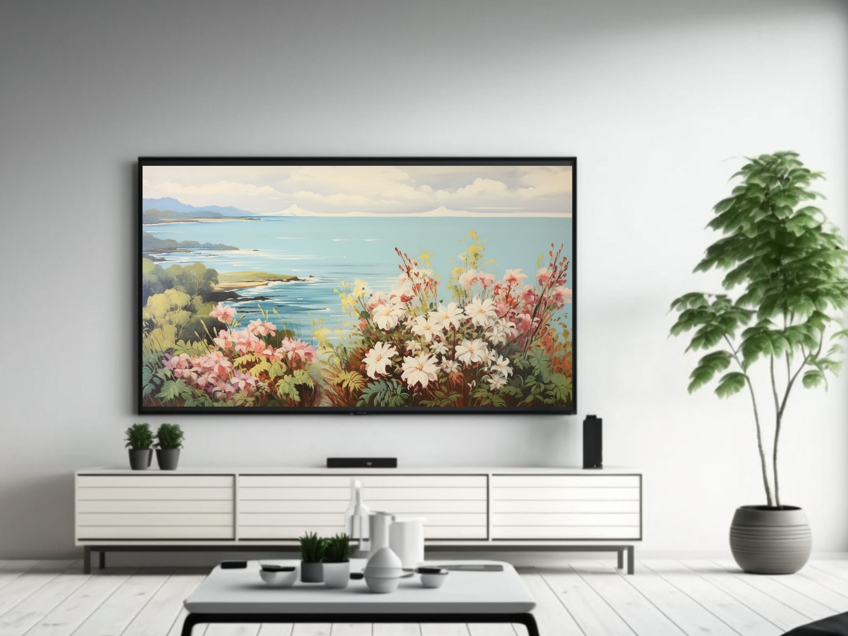 Samsung Frame TV Art Floral Ocean Summer Art Beach Frame TV Digital Art