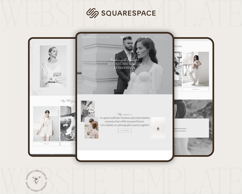 Squarespace website template for wedding photographers, aesthetic squarespace website template
