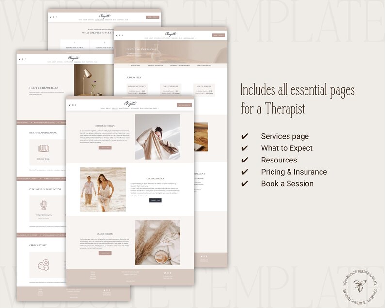 Therapist Squarespace website template essential pages for therapists