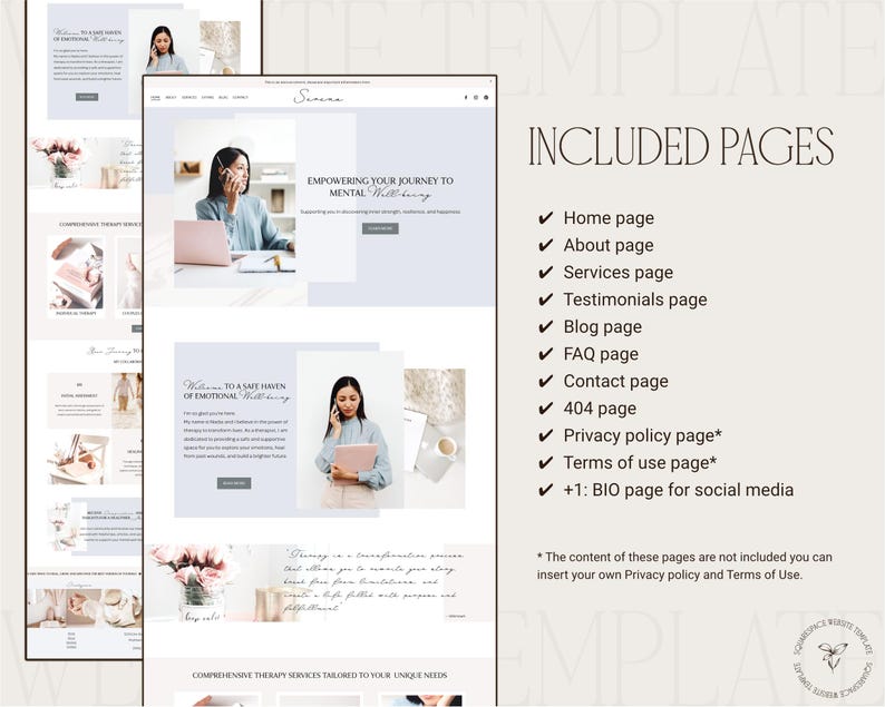 squarespace template for therapist in pastel blue  colors, therapist squarespace website design