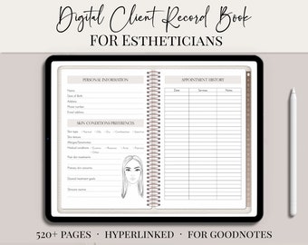Digitales Kundentagebuch für Kosmetikerinnen • Voll verknüpft für Goodnotes • Kosmetikerin Kundenbuch digital