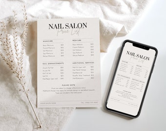 Bearbeitbare Nagelstudio Preisliste • Bearbeiten Sie in Canva • Beauty Salon Preisliste