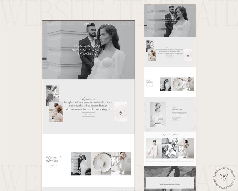 Squarespace website template for wedding photographers, aesthetic squarespace website template