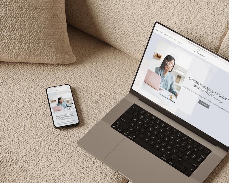 squarespace template for therapist in pastel blue  colors, therapist squarespace website design