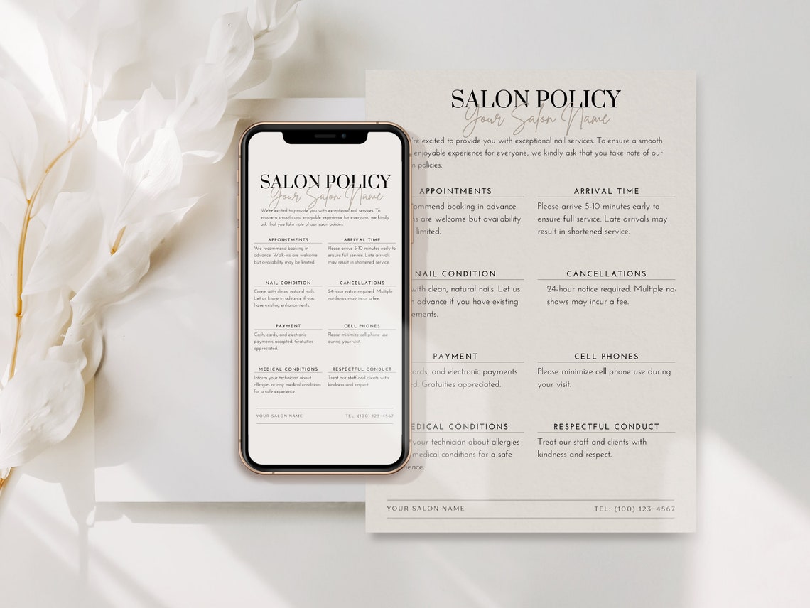 Editable Nail Salon Policy Template Edit in Canva Beauty Salon Rules Template Etsy