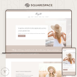 Modelo Squarespace para terapeuta, coach, modelo de site para Squarespace 7.1, site Squarespace com estética bege minimalista