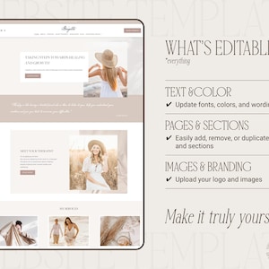 Squarespace Template for Therapists preview, what's editable