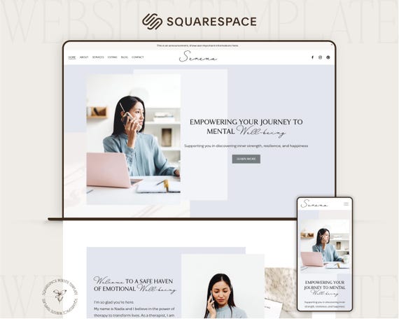 Squarespace template for therapists, coaches, Squarespace 7.1 website template, made with fluid engine, Pastel blue, small businesses