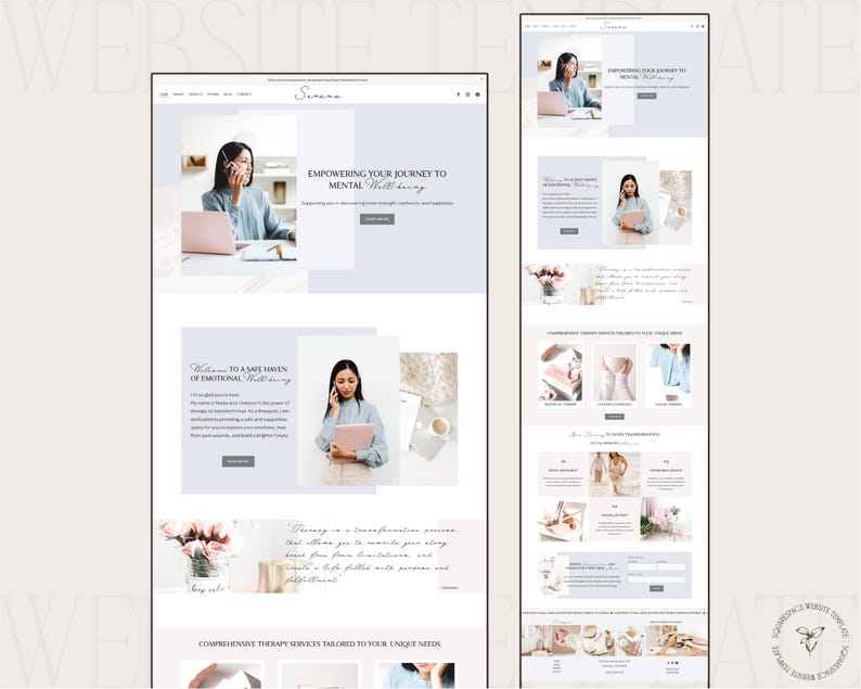 squarespace template for therapist in pastel blue  colors, therapist squarespace website design