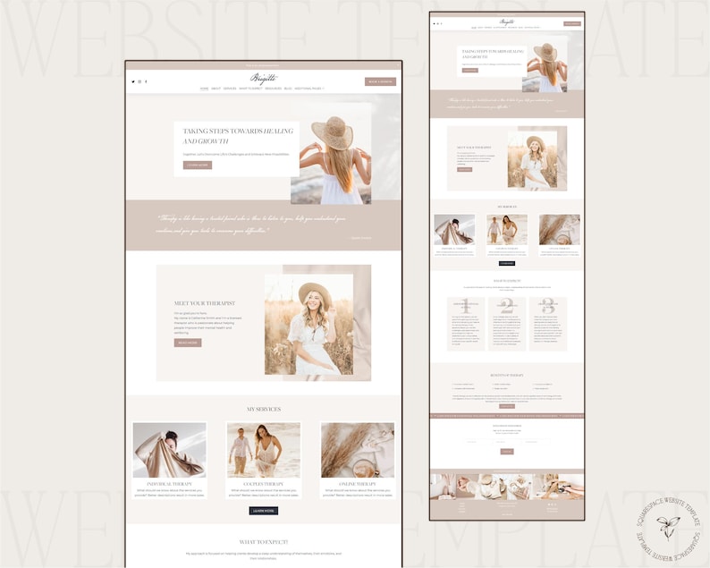 Therapist Squarespace website template homepage preview