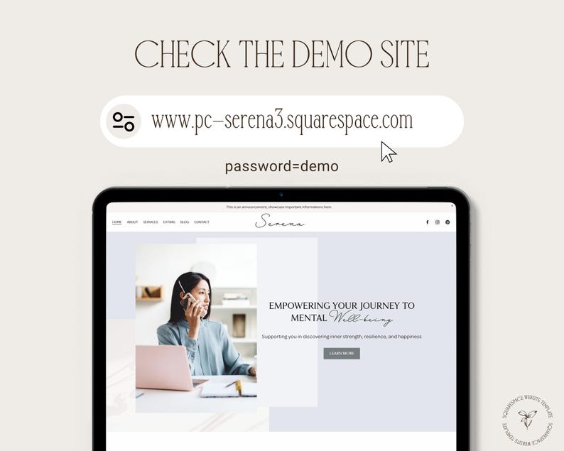 squarespace template for therapist in pastel blue  colors, therapist squarespace website design