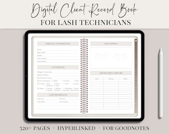 Digitales Kundentagebuch für Lash Techniker • Vollständig verlinkt für Goodnotes • Lash Tech Kundenbuch digital
