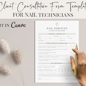 Editable client consultation form template for nail technicians • Edit in Canva • Beauty salon client intake form for nail tech