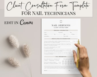 Editable client consultation form template for nail technicians • Edit in Canva • Beauty salon client intake form for nail tech