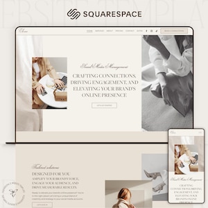 Squarespace template for social media managers, Website template for Squarespace 7.1, content creator website template, aesthetic beige
