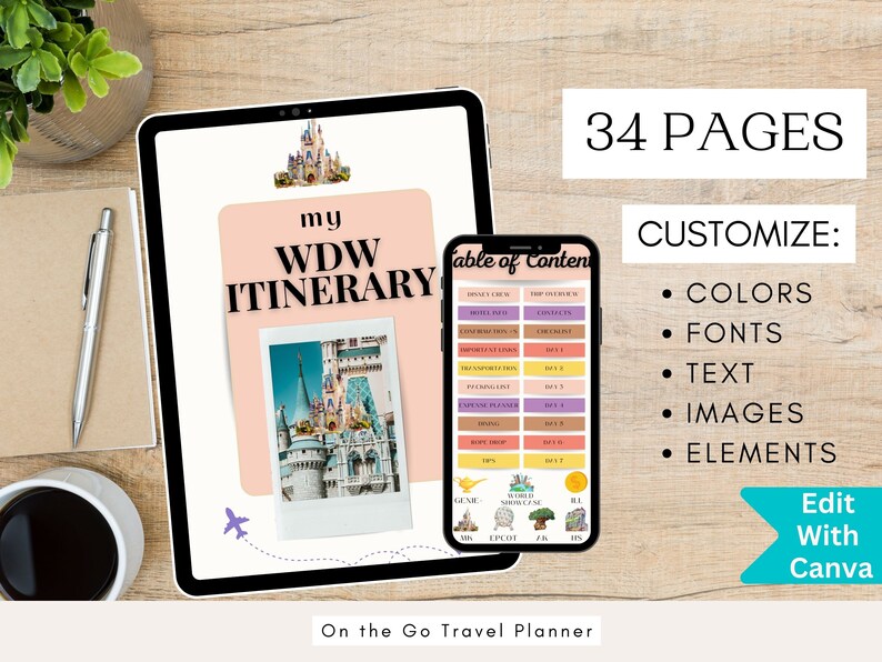 2025 WDW Mobile Travel Itinerary Planner Template With Hyperlinks Fully