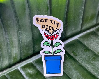 Eat the Rich Piranha plant Super Mario Bros Nintendo Sticker Socialist gift anti-capitalist  Marxist Retro 90s Nineties sticker activist