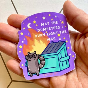 Dumpster Fire Raccoon Sticker for laptop Stanley Cup sticker gift for friend kawaii sticker funny cute animal anarchy trash anarchist burn