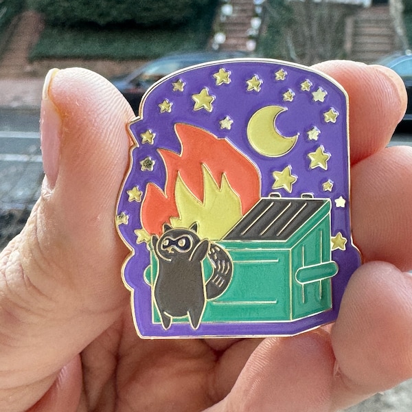 Dumpster Fire Pin Enamel Raccoon Pin Trash Panda Gift for Friend Cute Animal Pin Funny Kawaii Raccoon Anarchy Anarchist Burn Raccoon Gift