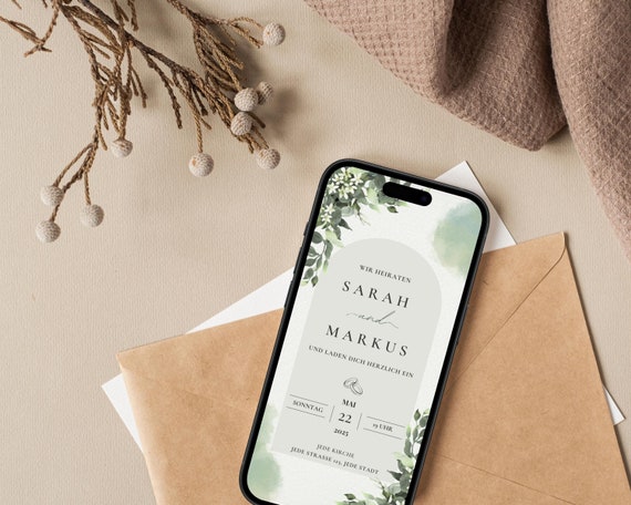 Hochzeitseinladung digital I Einladung Hochzeit Ablaufplan I Einladungskarten Hochzeit I Elektronische Hochzeitseinladung I Whatsapp Sommer