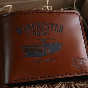 Cartera inspirada en el personaje supernatural Winchester, bolso de mano con la trampa del diablo de Dean y Sam Winchester, regalo supernatural, impala, cuero